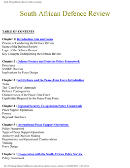 South African Defence Review Table of Contents South African Defence Review