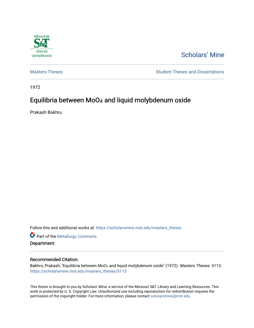 Equilibria Between Moo₂ and Liquid Molybdenum Oxide