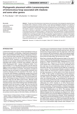 Phylogenetic Placement Within &lt;I&gt; Lecanoromycetes&lt;/I&gt; Of