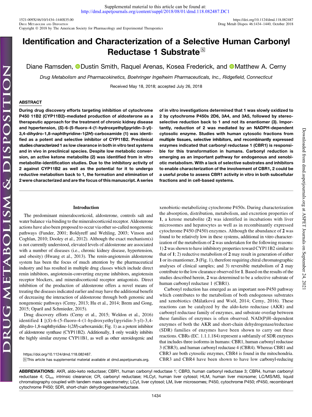 Identification and Characterization of a Selective Human Carbonyl Reductase 1 Substrate S