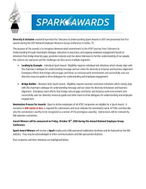 Diversity & Inclusion Created & Launched the Tolerance to Understanding Spark Awards in 2017 and Presented the First