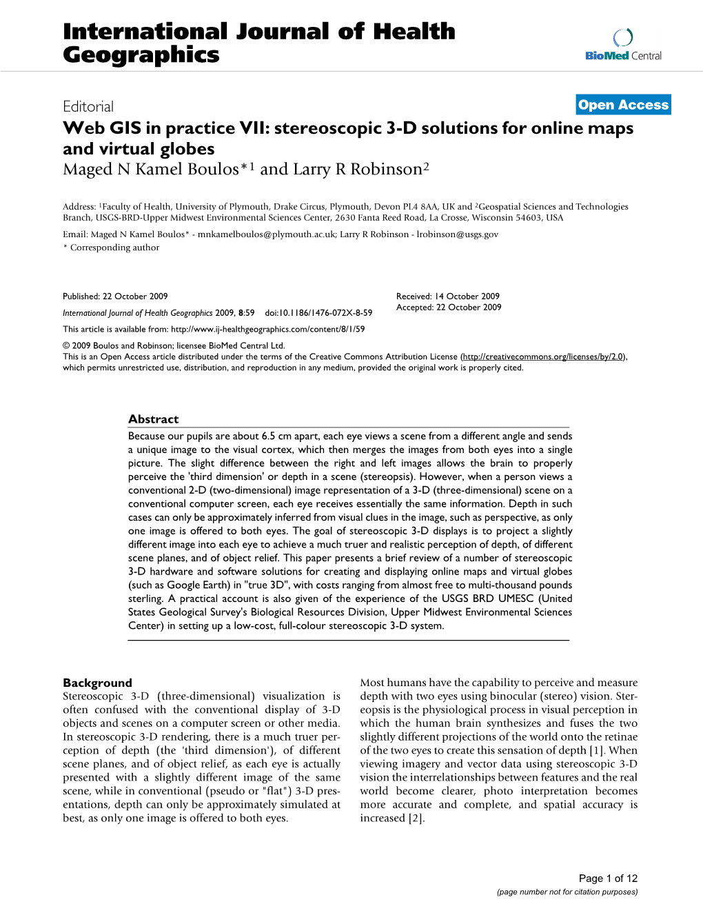 International Journal of Health Geographics Biomed Central