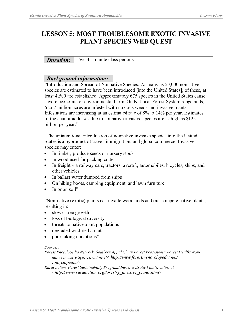 Exotic Invasive Plant Species of Southern Appalachia Lesson Plans