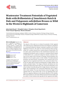 Wastewater Treatment Potentials of Vegetated Beds with Brillantaisia Cf