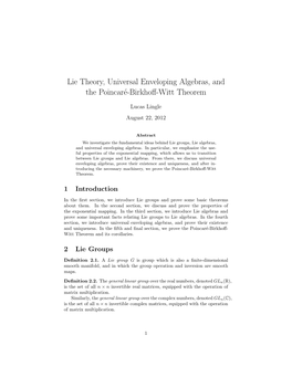 Lie Theory, Universal Enveloping Algebras, and the Poincar้-Birkhoff-Witt Theorem