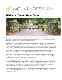 History of Mount Hope Farm 8 28 19