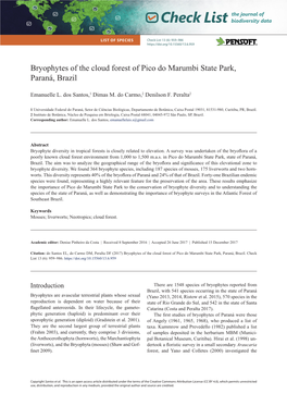 Bryophytes of the Cloud Forest of Pico Do Marumbi State Park, Paraná, Brazil