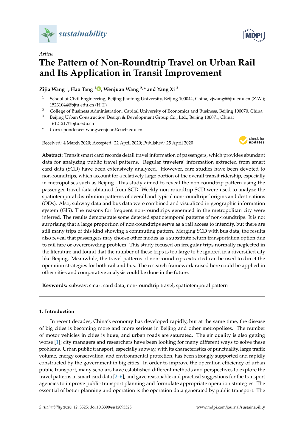 The Pattern of Non-Roundtrip Travel on Urban Rail and Its Application in Transit Improvement