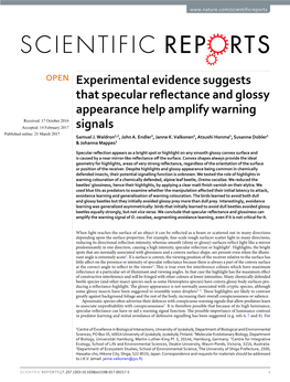 Experimental Evidence Suggests That Specular Reflectance and Glossy