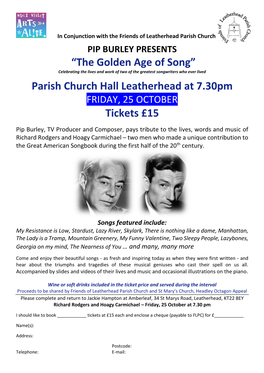 “The Golden Age of Song” Parish Church Hall Leatherhead at 7.30Pm