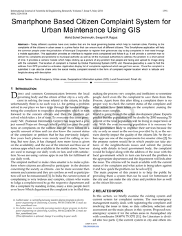 Smartphone Based Citizen Complaint System for Urban Maintenance Using GIS Mohd Sohel Deshmukh, Swapnil R.Rajput