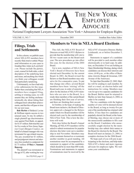 THE NEW YORK EMPLOYEE ADVOCATE Nelanational Employment Lawyers Association/New York • Advocates for Employee Rights