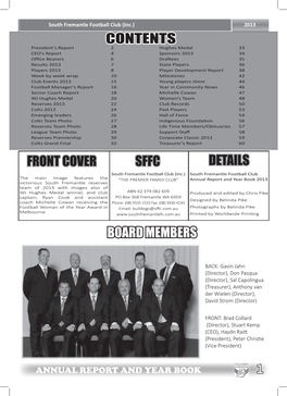 Contents Board Members Front Cover Details Sffc