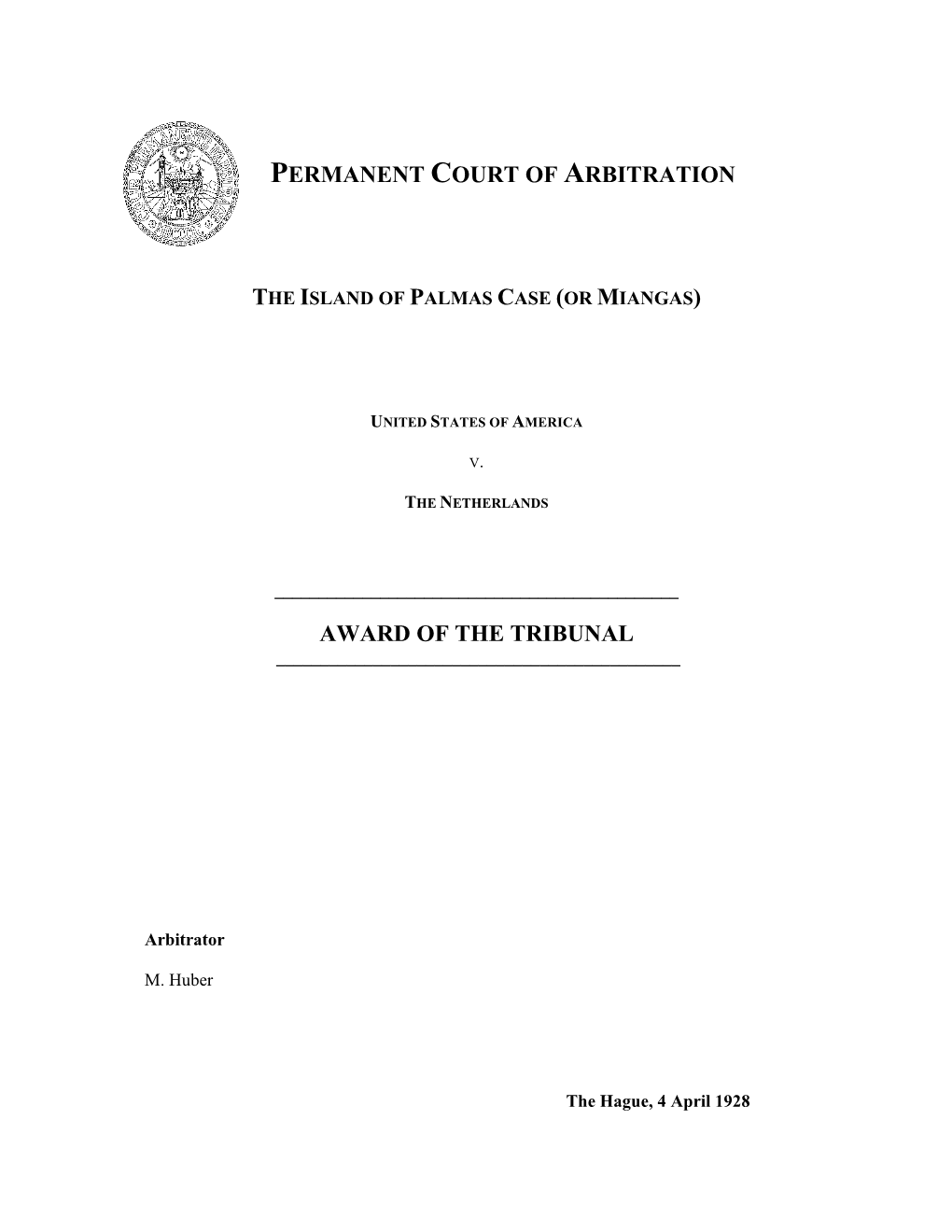 Permanent Court of Arbitration Award of The