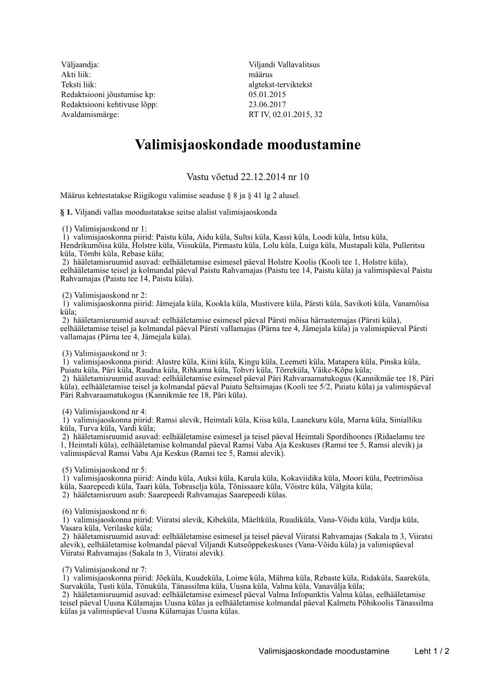 Valimisjaoskondade Moodustamine