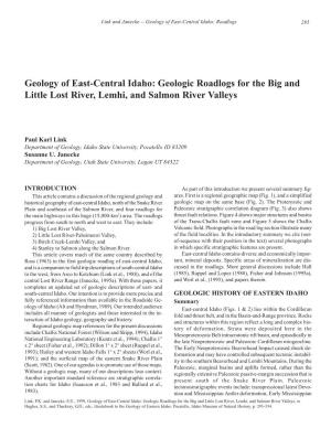 Geology of East-Central Idaho: Geologic Roadlogs for the Big and Little Lost River, Lemhi, and Salmon River Valleys