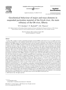 Geochemical Behaviour of Major and Trace Elements in Suspended Particulate Material of the Irtysh River, the Main Tributary of the Ob River, Siberia