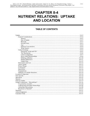 Nutrient Relations: Uptake and Location