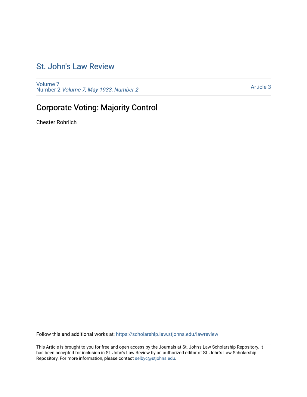 Corporate Voting: Majority Control