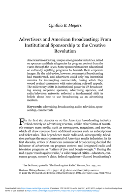 Advertisers and American Broadcasting: from Institutional Sponsorship to the Creative Revolution