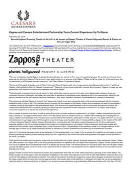 Zappos and Caesars Entertainment Partnership Turns Concert Experience up to Eleven