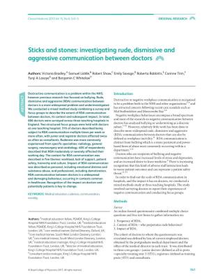 Investigating Rude, Dismissive and Aggressive Communication Between Doctors
