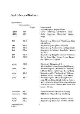 Linienverzeichnis