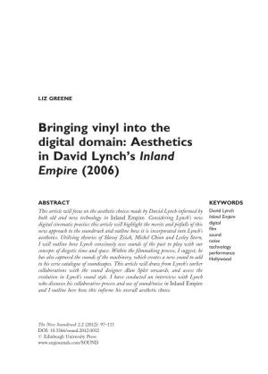 Bringing Vinyl Into the Digital Domain: Aesthetics in David Lynch’S Inland Empire (2006)