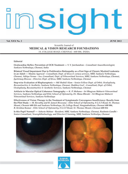 JUNE 2012 Scientific Journal of MEDICAL & VISION RESEARCH FOUNDATIONS 18, COLLEGE ROAD, CHENNAI - 600 006, INDIA