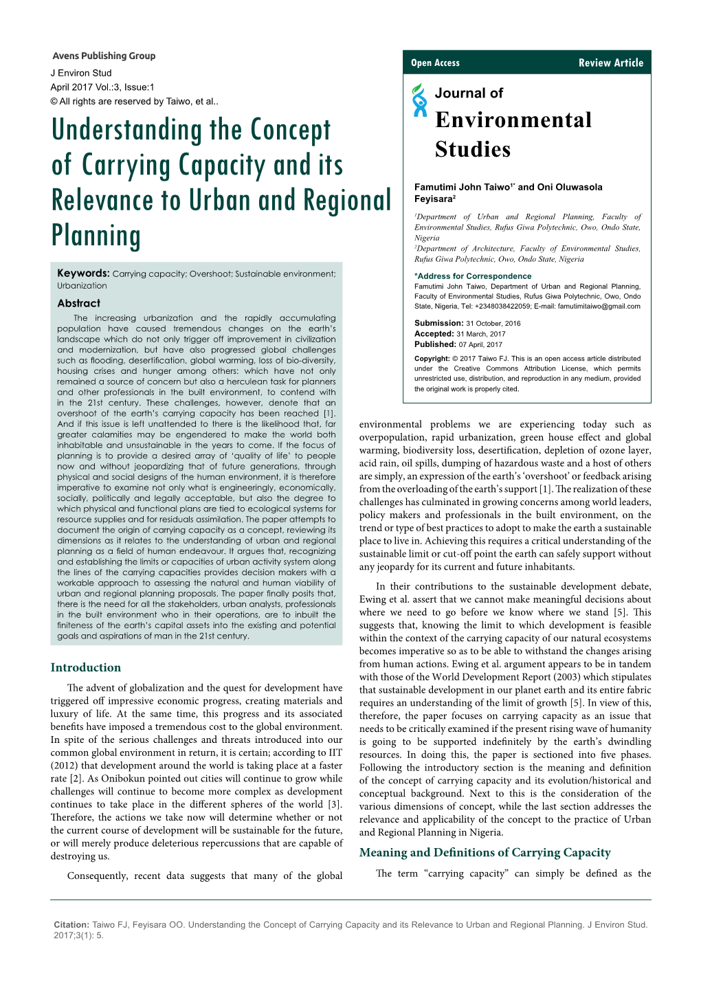 Understanding the Concept of Carrying Capacity and Its Relevance to Urban and Regional Planning