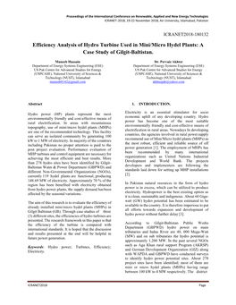 Efficiency Analysis of Hydro Turbine Used in Mini/Micro Hydel Plants: a Case Study of Gilgit-Baltistan