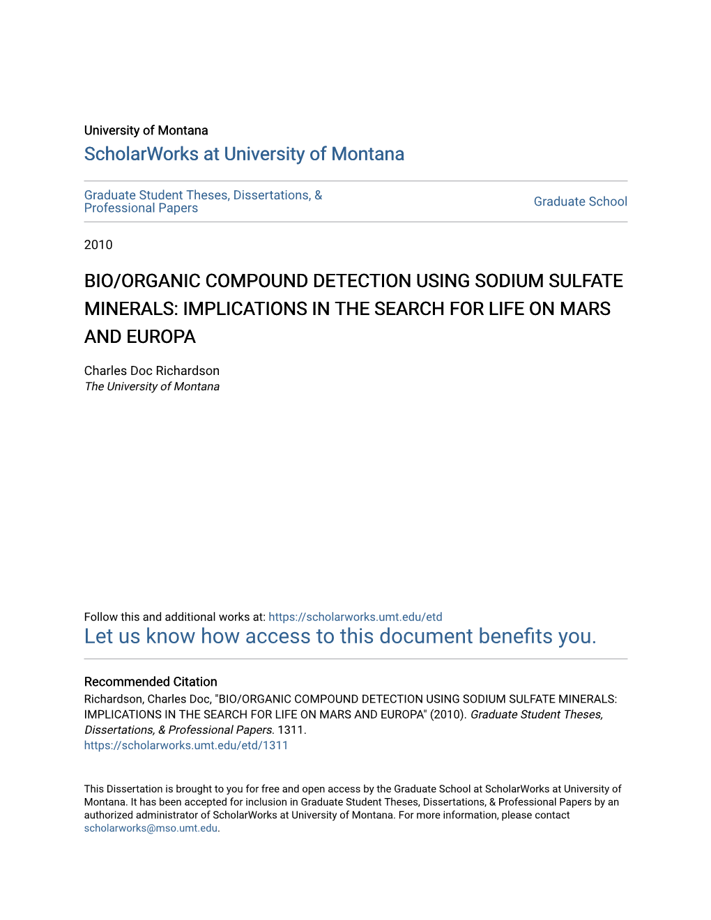 Bio/Organic Compound Detection Using Sodium Sulfate Minerals: Implications in the Search for Life on Mars and Europa