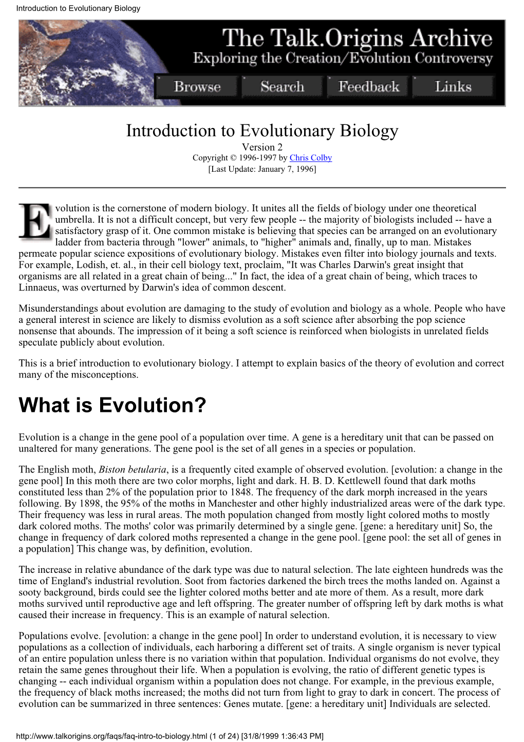 Introduction to Evolutionary Biology