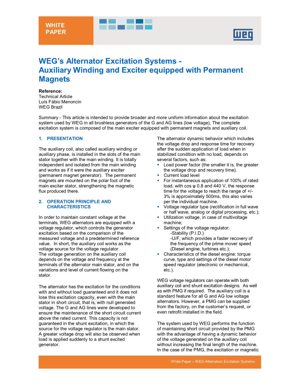 WEG's Alternator Excitation Systems