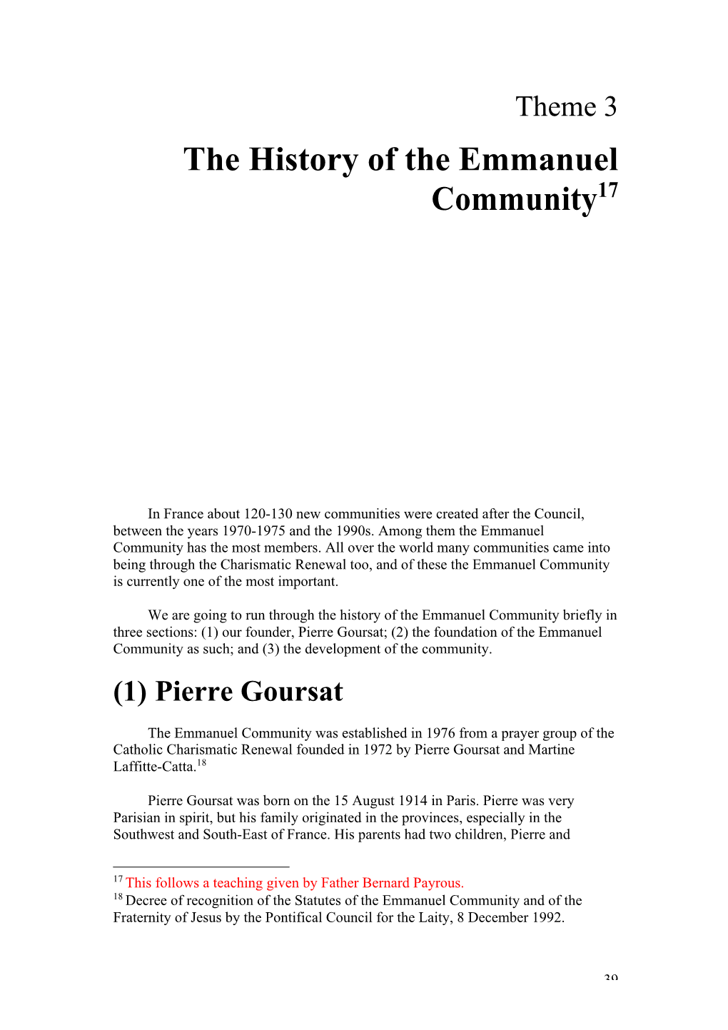 History of the Emmanuel Community
