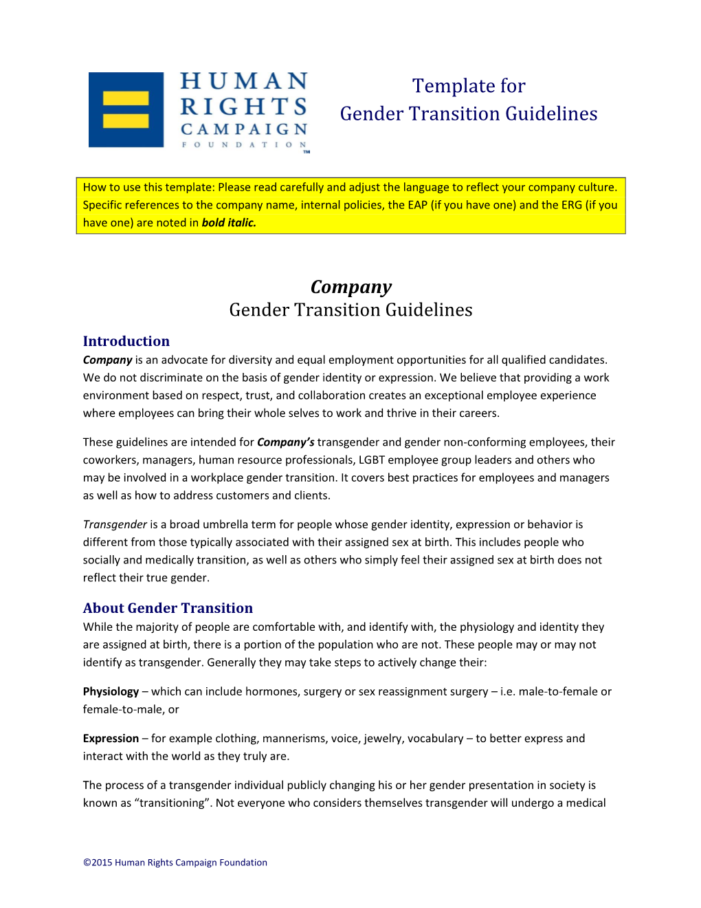 Template for Gender Transition Guidelines