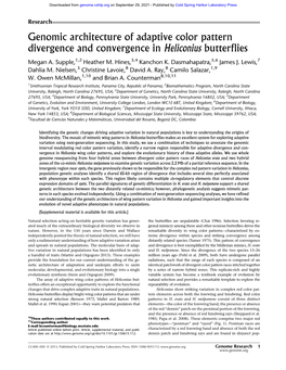 Genomic Architecture of Adaptive Color Pattern Divergence and Convergence in Heliconius Butterflies