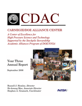 Carnegie/DOE Alliance Center (CDAC): a CENTER of EXCELLENCE for HIGH PRESSURE SCIENCE and TECHNOLOGY