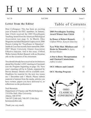 Fall 2006 Issue 1 Letter from the Editor Table of Contents Dear Colleagues: This Has Been an Exciting Year of Honors for OCC Members