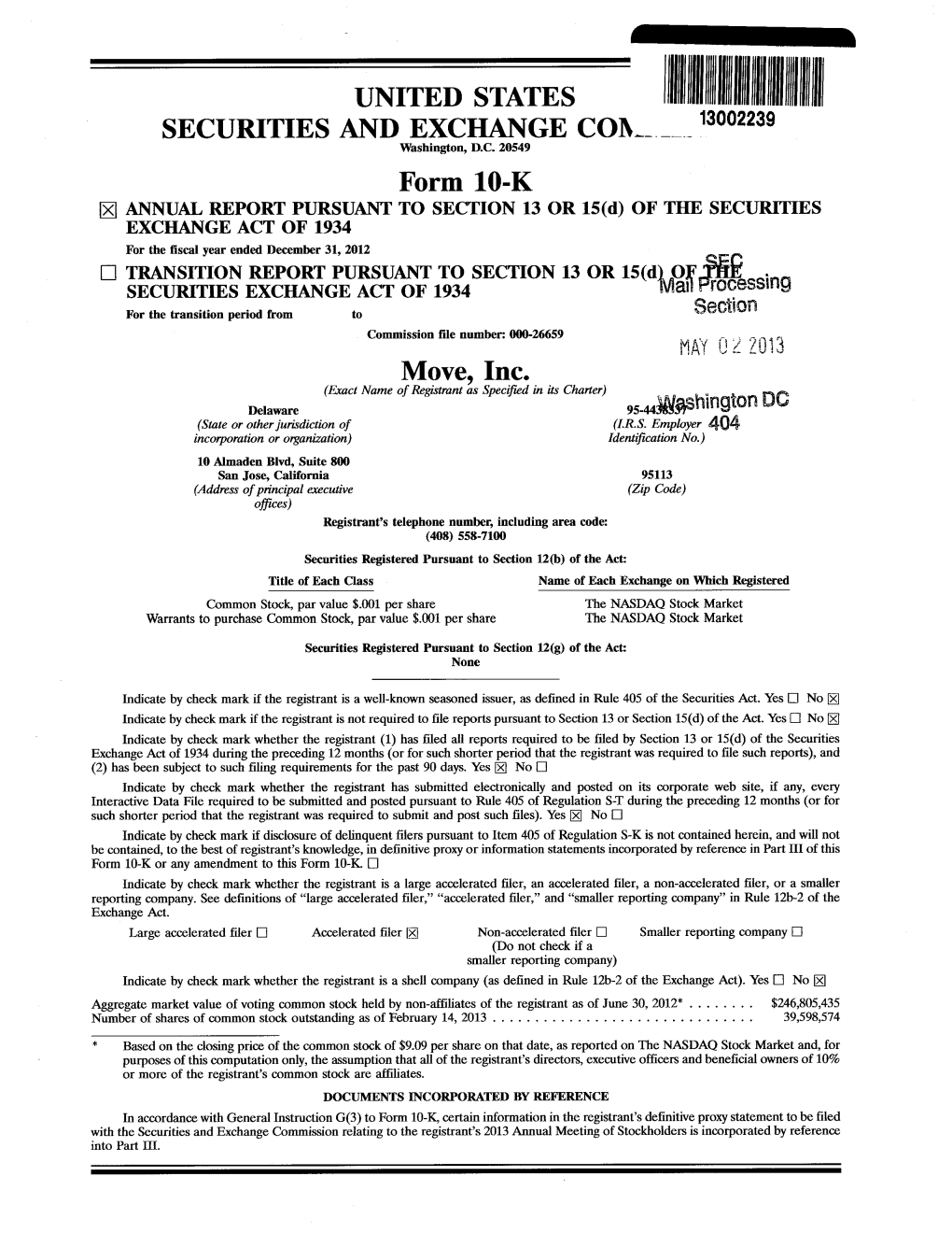 SECURITIES and EXCHANGE Cos13oo2239 Washington D.C 20549 Form 10-K ANNUAL REPORT PURSUANT to SECTION 13 OR 15D of the Securities EXCHANGE ACT of 1934