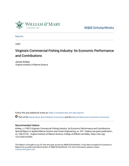 Virginia's Commercial Fishing Industry: Its Economic Performance and Contributions