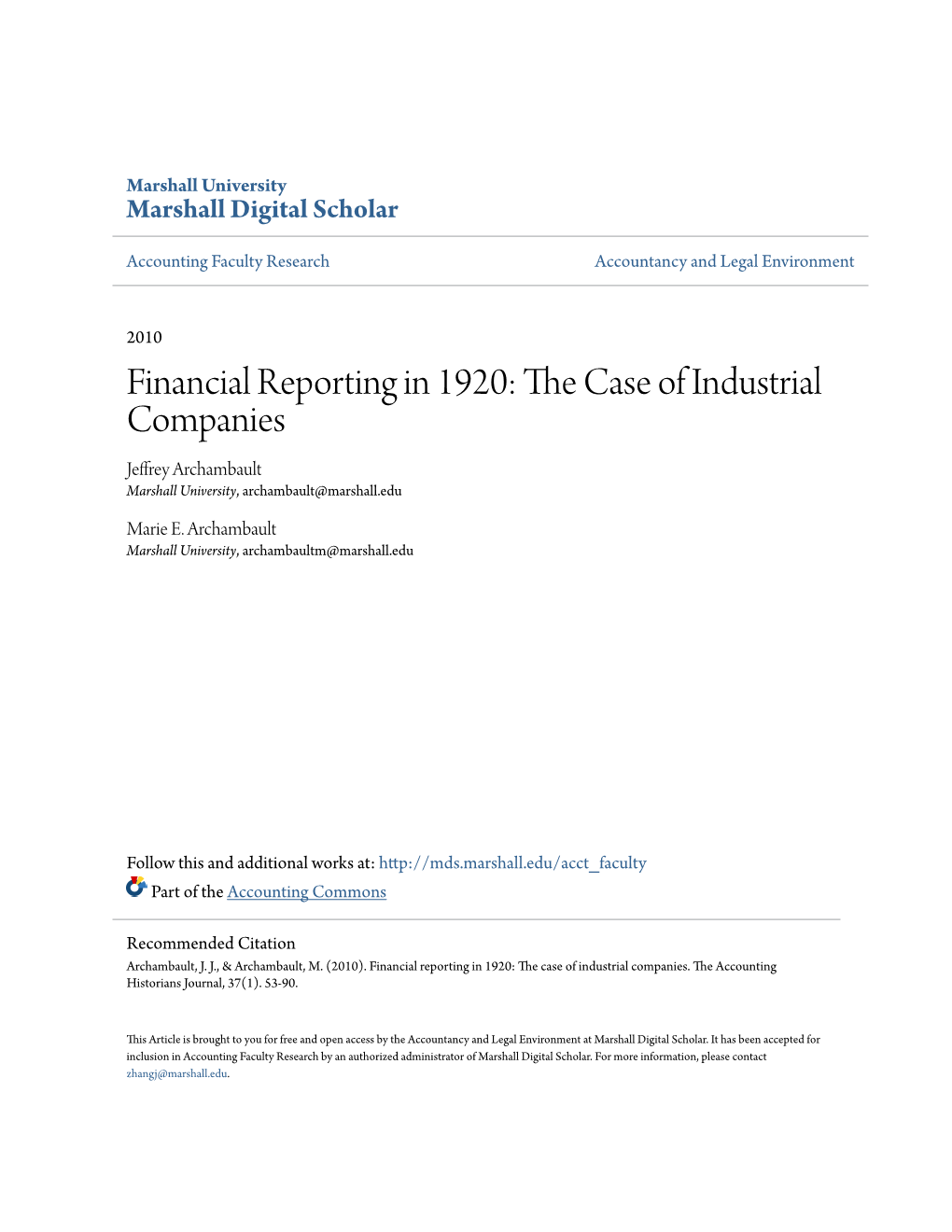 Financial Reporting in 1920: the Case of Industrial Companies