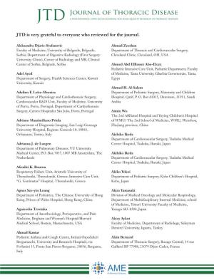 JTD Is Very Grateful to Everyone Who Reviewed for the Journal