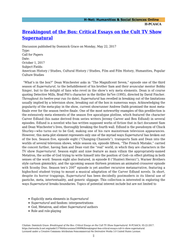 Critical Essays on the Cult TV Show Supernatural
