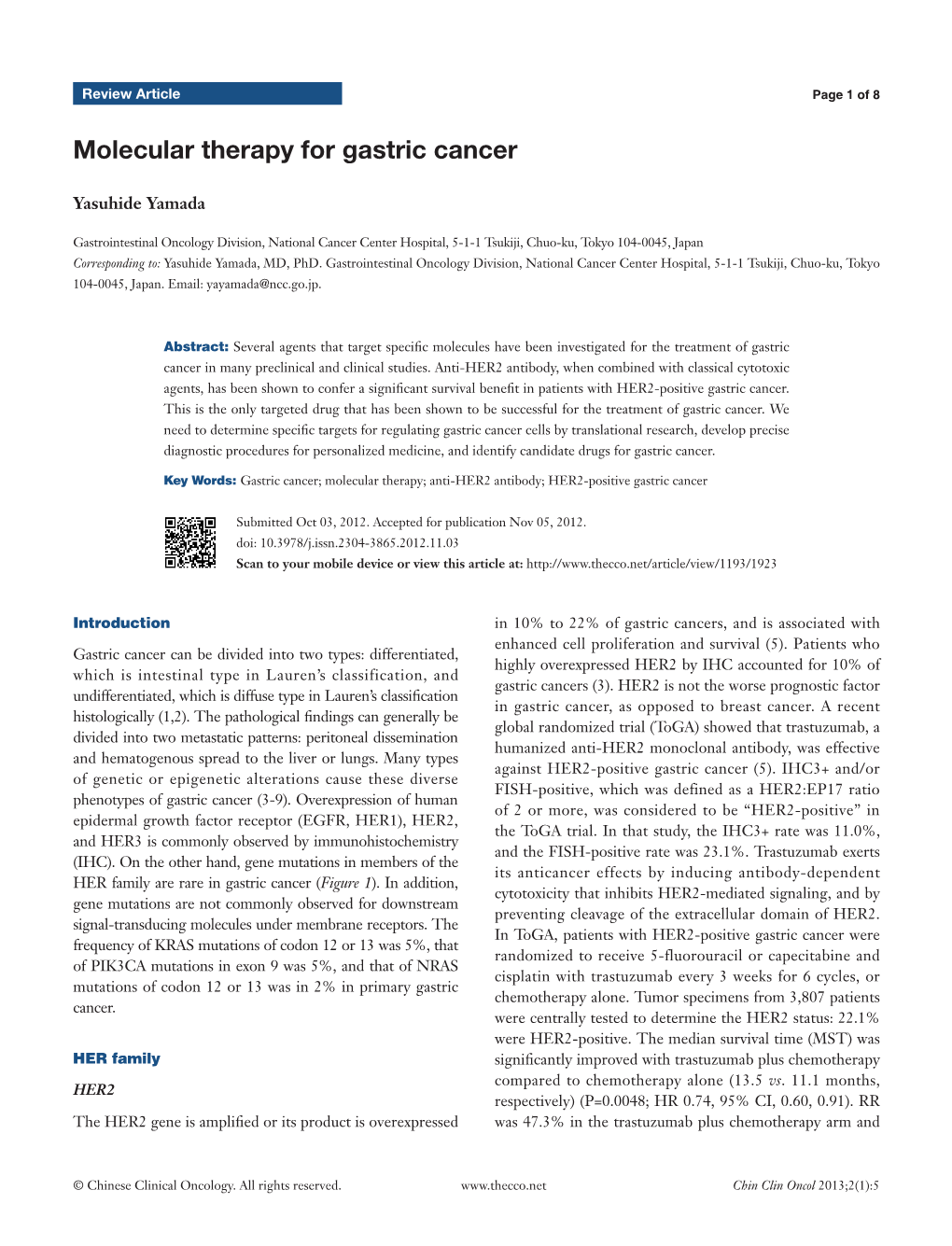 Molecular Therapy for Gastric Cancer