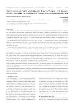 White Marble from Laas (Lasa), South Tyrol – Its Occur- Rence, Use and Petrographic-Isotopical Characterisation