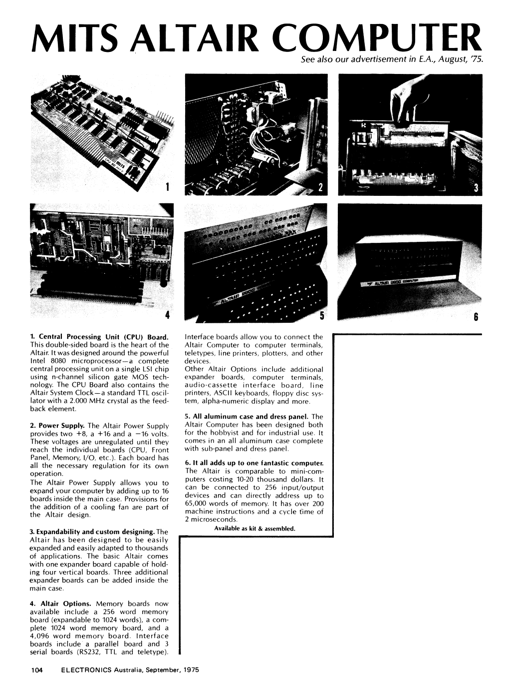 MITS ALTAIR 8800 Is the INTELL 8080 Processor Chip