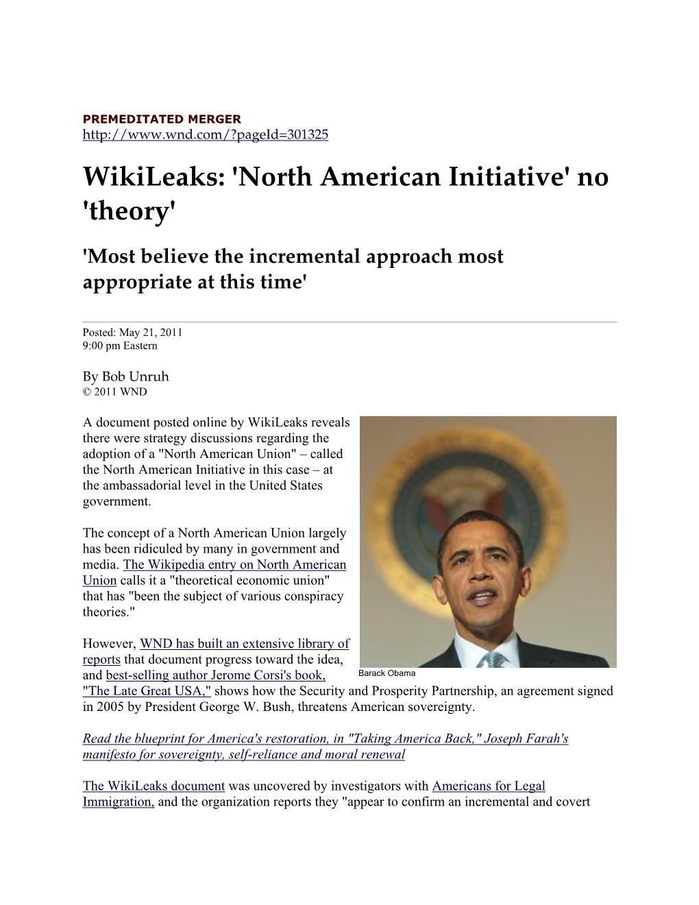 Wikileaks: 'North American Initiative' No 'Theory'
