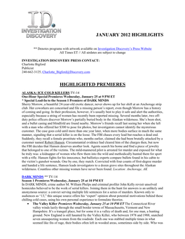 January 2012 Highlights Highlighted Premieres