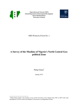 A Survey of the Muslims of Nigeria's North Central Geo- Political Zone